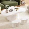 thumbnail image 2 of Irregular Coffee Table : 2 Drawers, Stools, Living Room Furniture, White , 38.2x26.4x14.6 Inches Design With Drawers & Room,, 2 of 6