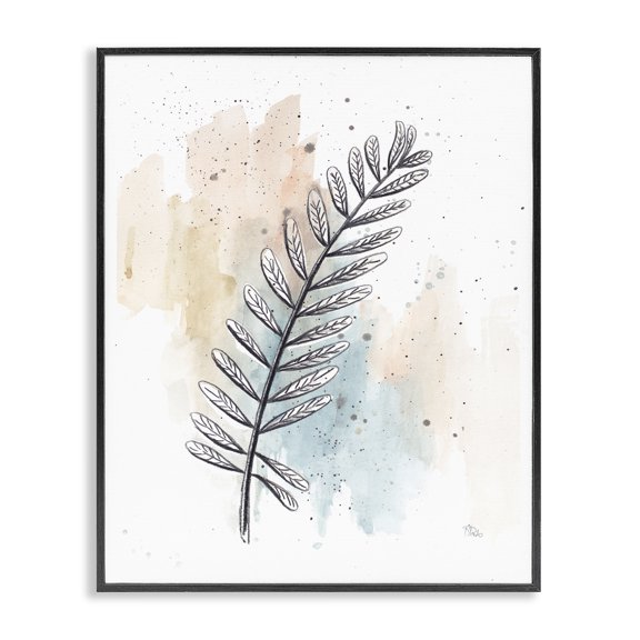 Stupell Industries Eclectic Foliage Plant Stem over Blue Beige Watercolor Black Framed Giclee Art, 11 x 14, by Patricia Pinto