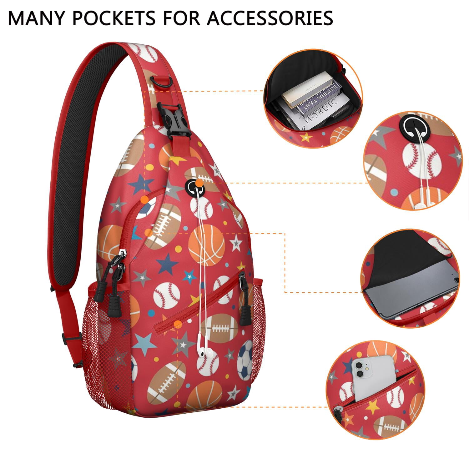 Sports Sling Bag for Men & Women Lightweight Crossbody Chest Backpack with Baseball Print, Anti-Theft Design Durable Daypack for Hiking, Biking, Travel