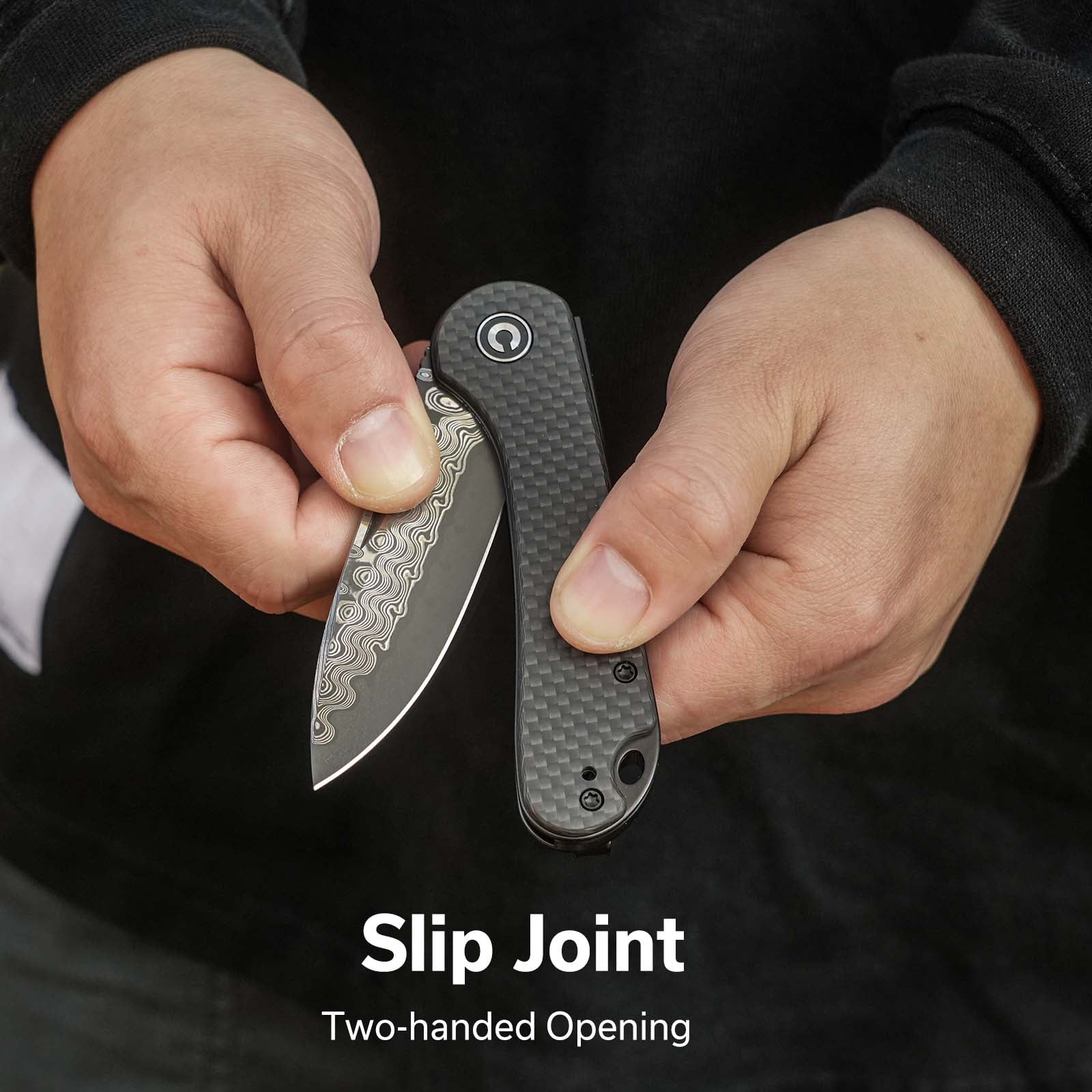 CIVIVI Elementum Slip Joint Pocket Knife, Folding Knife with 2.96" Damascus Blade Twill Carbon Fiber Handle C18062AJ-DS1