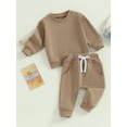 thumbnail image 3 of Bagilaanoe 2PCS Toddler Baby Girl Boy Pants Set Solid Color Long Sleeve Sweatshirt Pullover Tops + Drawstring Sweatpants 6M 12M 18M 24M 3T Kids Casual Sweatsuits, 3 of 9