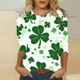 thumbnail image 2 of Besolor T-Shirts de la Saint-Patrick pour Femmes 2025 Graphique Trèfle Col Rond Manches 3/4 Hauts Décontractés Grande Taille T-Shirts d'Été, 2 of 5