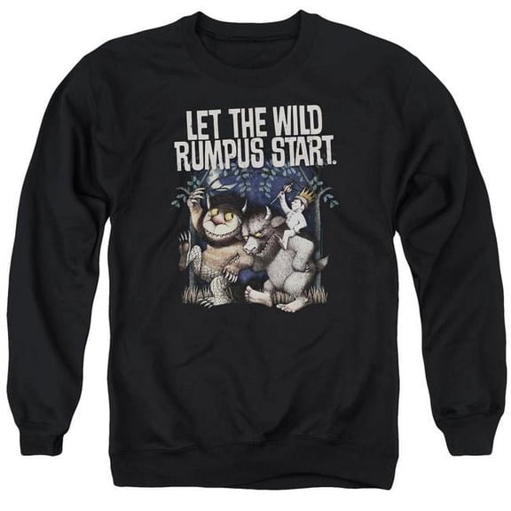 Trevco Sportswear WBM705-AS-3 Where The Wild Things Are Wild Rumpus Adult Crewneck Sweatshirt, Black - Large