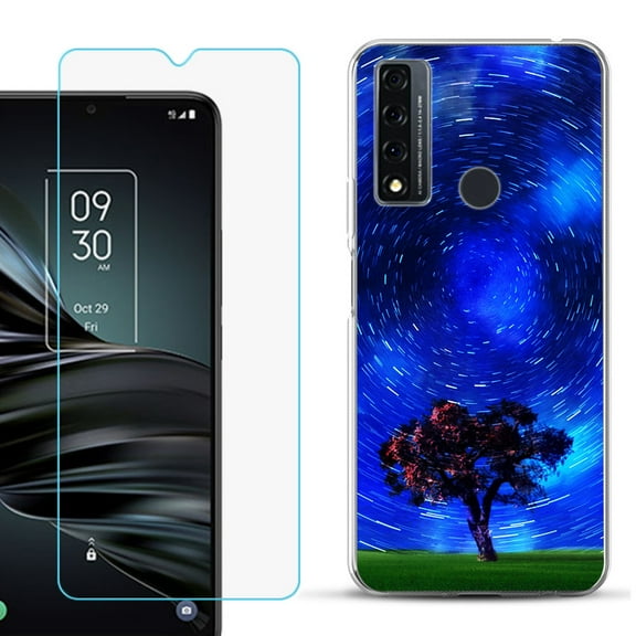 Slim-Fit Fashion Phone Case for TCL 20 XE, with Tempered Glass Screen Protector, by OneToughShield ® - Star Trails Tree
