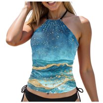 Ramiter Tankini Tops for Women Swimwear Top Only Tummy Control Bathing Suit Top No Bottom Modest Swim Top Sky Blue,M