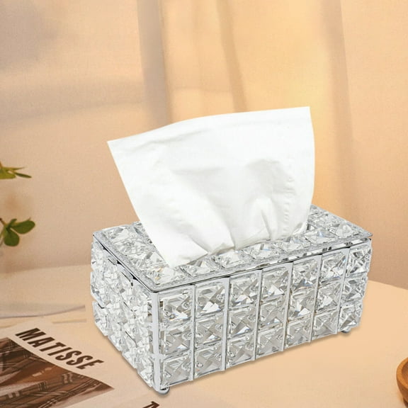 8.1*4.7*3.7 in Crystal Rectangle Tissue Box Napkin Holder Rhinestone Tissue Storage Case W/ Lid