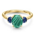 thumbnail image 3 of Gem Stone King 10K Yellow Gold Green Malachite and Blue Created Sapphire Engagement Ring for Women | 3.00 Cttw | Oval 9X7MM | Gemstone Birthstone | Size 9, 3 of 6