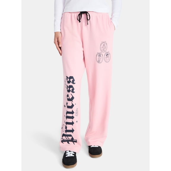 Disney Princess Women’s Graphic Wide Leg Fleece Pants, Sizes XXS-XL