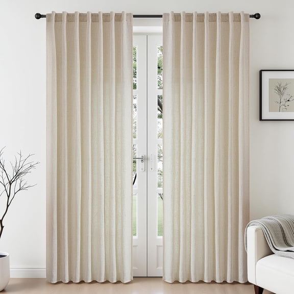 Natural Linen Non See Through Semi Sheer Privacy Curtains 84 Inches, Light Filtering Curtain for Bedroom Living Room, 2 Panels Set Rod Pocket & Back Tab Window Drapes (52 x Inch, Linen)