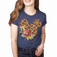 thumbnail image 2 of Women Teen Giraffe Mickey Ears with Flowers Shirt Floral Animal Print Character T-Shirt (Navy-Small), 2 of 7