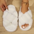 thumbnail image 3 of Women's Open Toe Slippers Fuzzy  House Slippers for Women Cozy Criss Cross Furry Slides Slippers, 3 of 9
