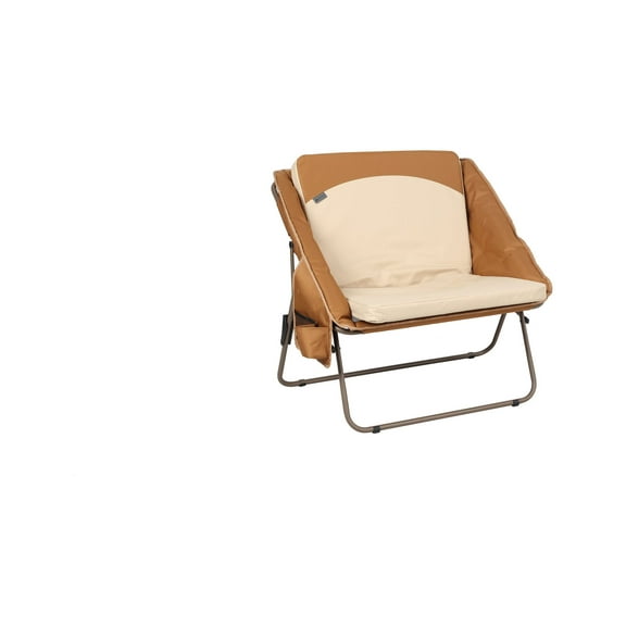 Ozark Trail Padded Foldable Camping Glamping Chair with Side Storage, Brown and Beige, Adult