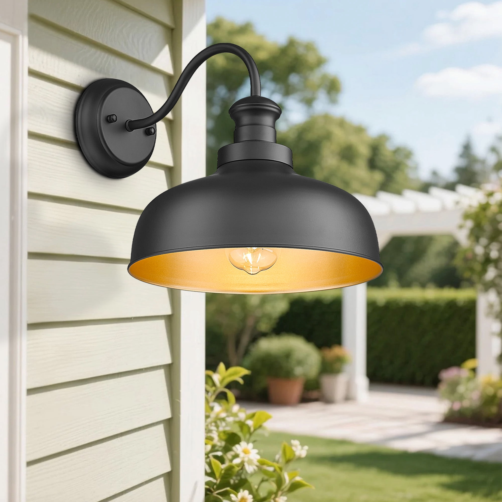 Outdoor Farmhouse Barn Light, Outside Wall Sconce, Weather Resistant Anti-Rust Farmhouse Exterior Wall Light, Outdoor Lantern Lamp for Porch, Garage, Patio, Entryway(Black, 4 Pack)