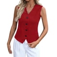 thumbnail image 2 of Favoffer Womens Sleeveless Vest V Neck Button Tank Solid Color Decor Pocket Loose Casual Summer Layering Lightweight Outdoor Summer Vacation, 2 of 5