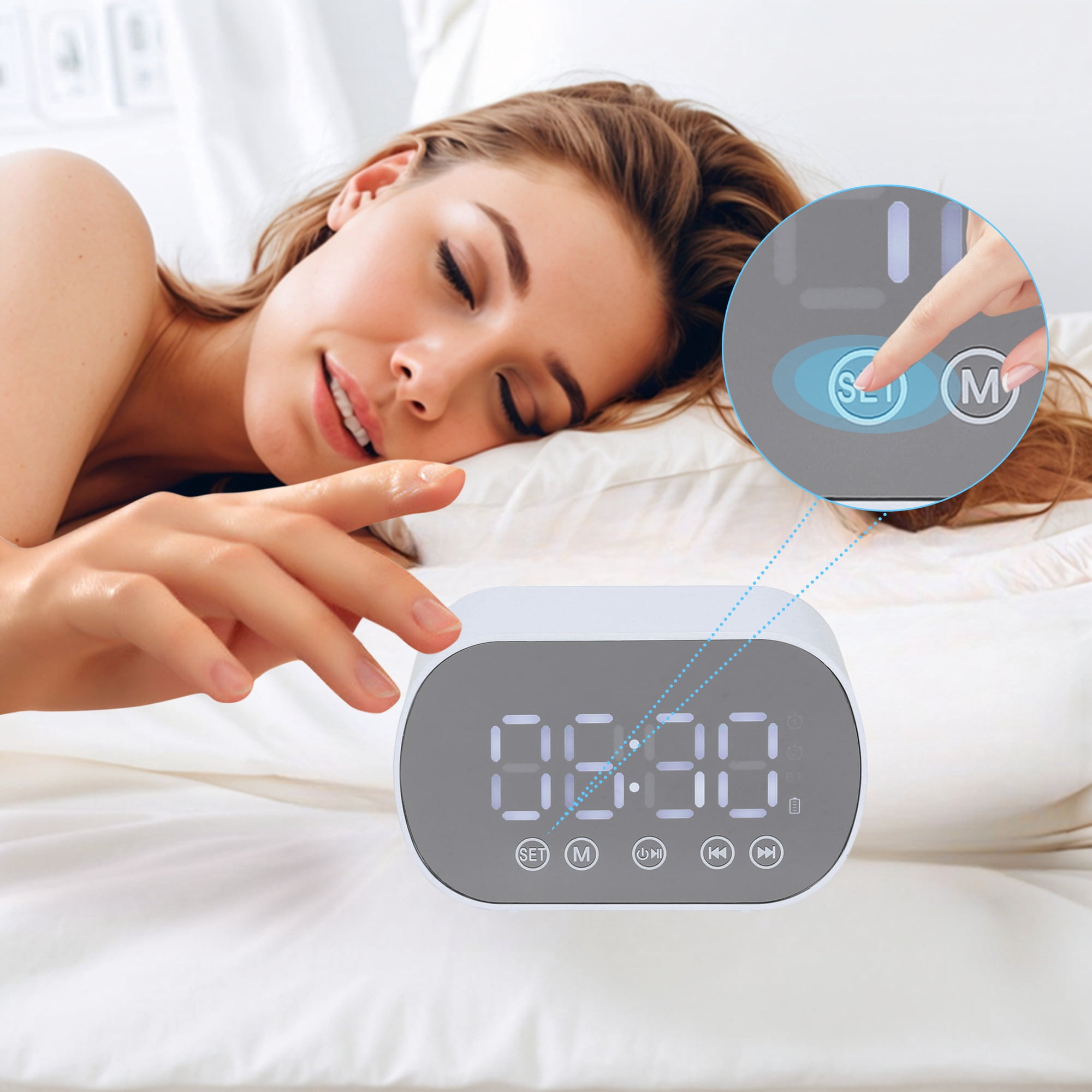 Unique Bargains 2 Pcs Digital Alarm Clock with FM and Speaker Function White/Pink