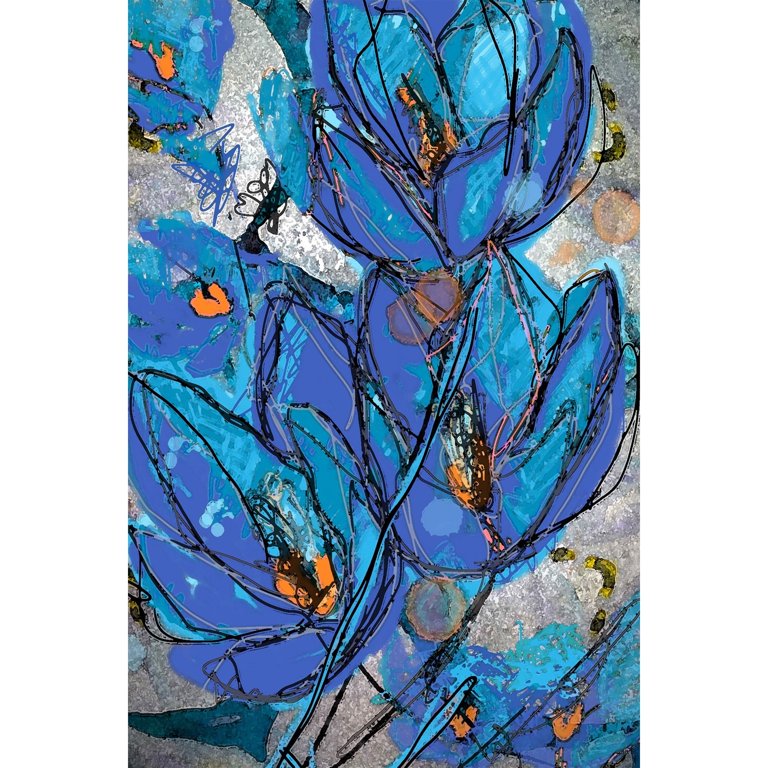 Sketch Cyanine Blue Painting Print on Wrapped Canvas - Walmart.com