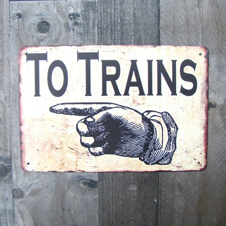Vintage Finger Point Arrow To Trains Sign Garage Man Cave Railroad RR Wall Decor Vintage Finger Point Arrow To Trains Sign Garage Man Cave Railroad RR Wall Decor