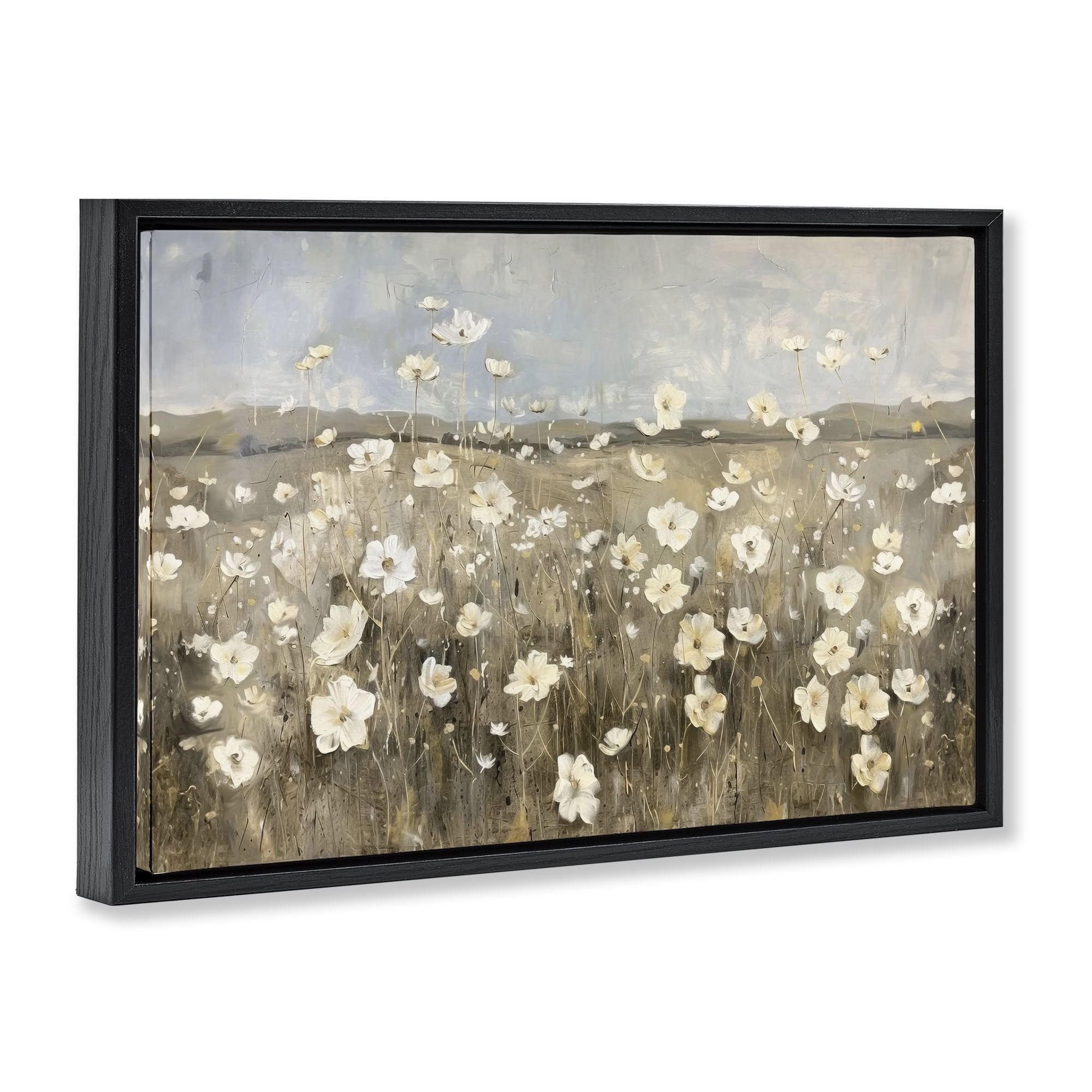 Stupell Industries Prairie Wildflower Meadow Landscape Painting Black Floater Framed Canvas Art Print Wall Art, 25 x 17