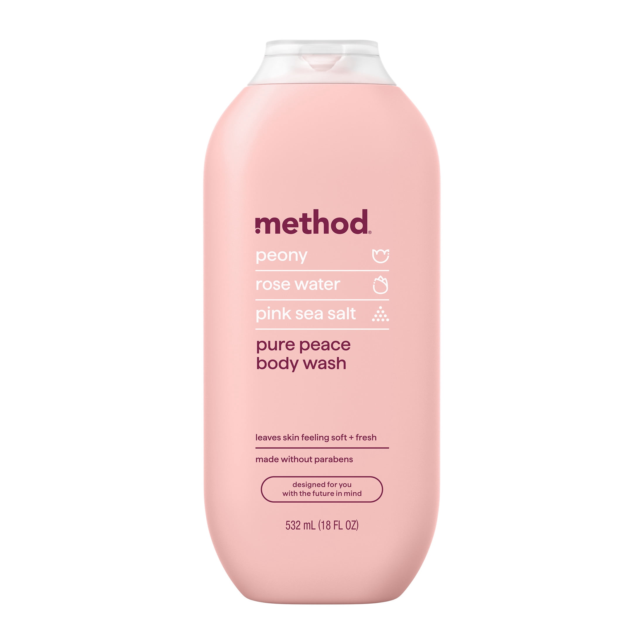 (6 pack) method Body Wash, Pure Peace - Leaves Skin Feeling Soft & Moisturized, Made Without Parabens, Notes of Peony, Rose Water & Pink Sea Salt, 18 fl oz