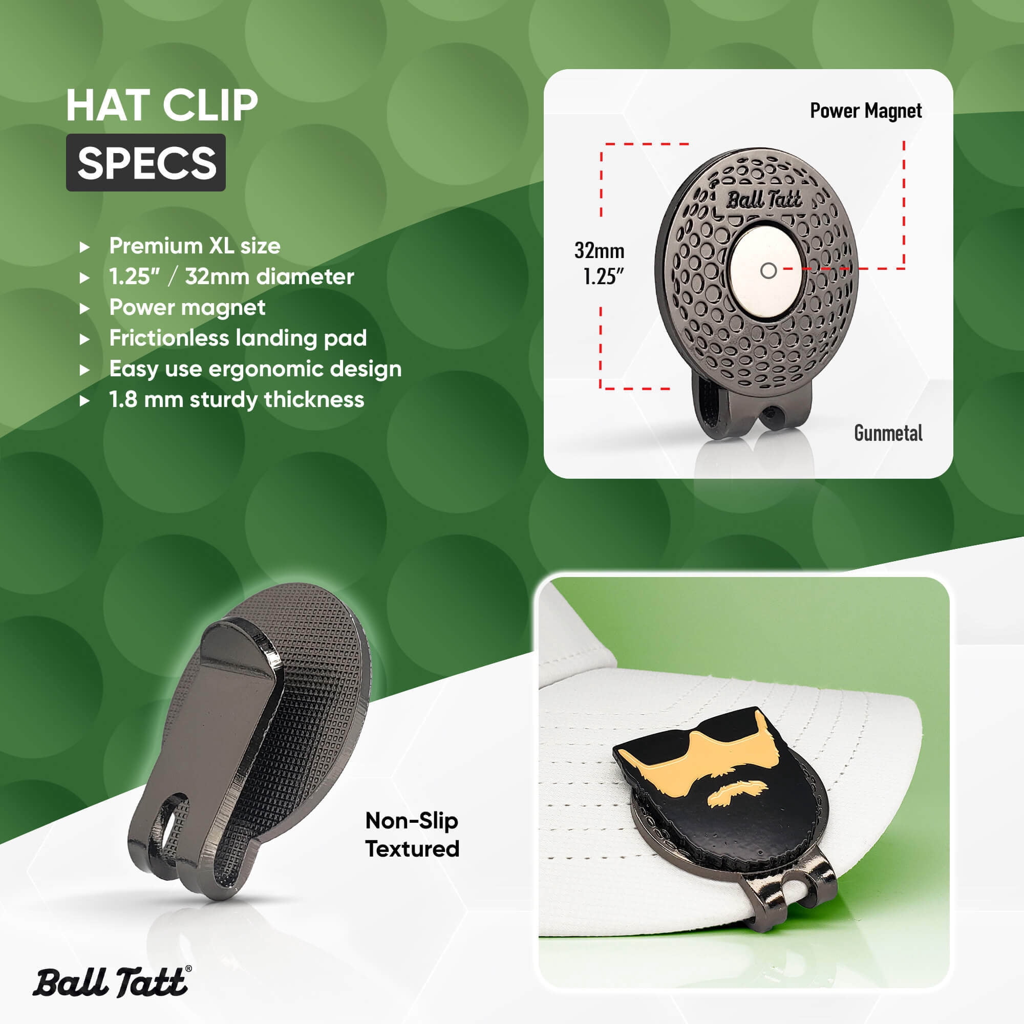 Ball Tatt - Golf Ball Stamp Self-Inking Waterproof with Hatclip and Ball Marker, Beard Man