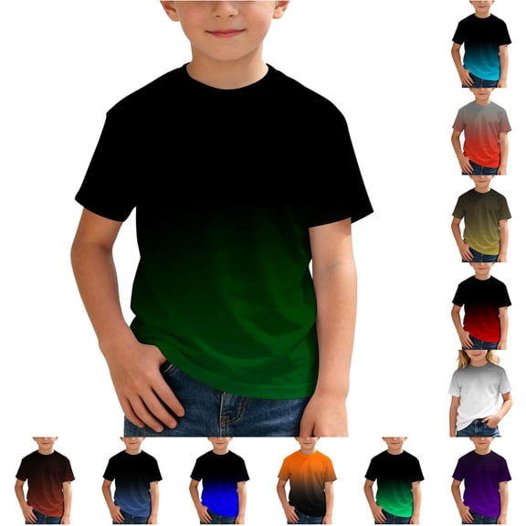RMGVDSD Boys Summer Tops Gradient Color T Shirts For Kids Short Sleeve Crewneck Tees Graphic T-Shirts School Fashion Tshirts 6-7 Years
