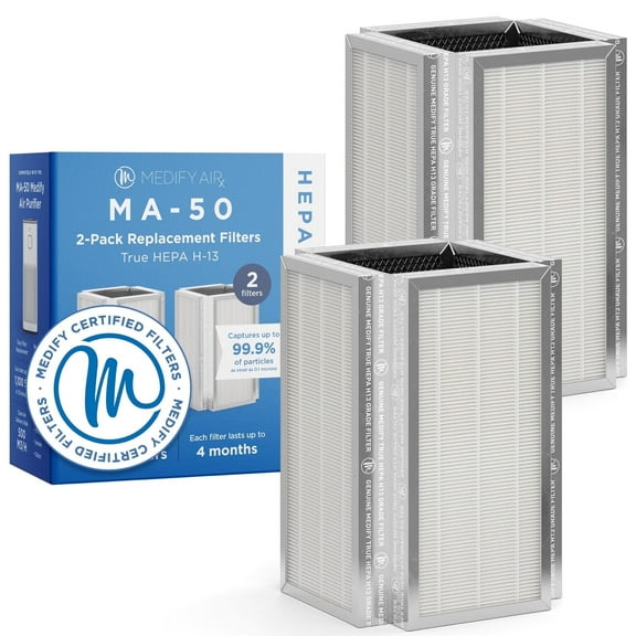 Medify Air MA-50 Replacement Filter, 3-in-1 HEPA H13 with Pre-Filter and Activated Carbon, 2-Pack