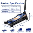 thumbnail image 4 of Bingirl Professional 3-Ton Low-Profile Hydraulic Floor Jack - Heavy-Duty Steel Racing Jack with Dual Piston Quick Lift Pump, 3 - 19.5 Inch Lift Range, Blue, 4 of 7