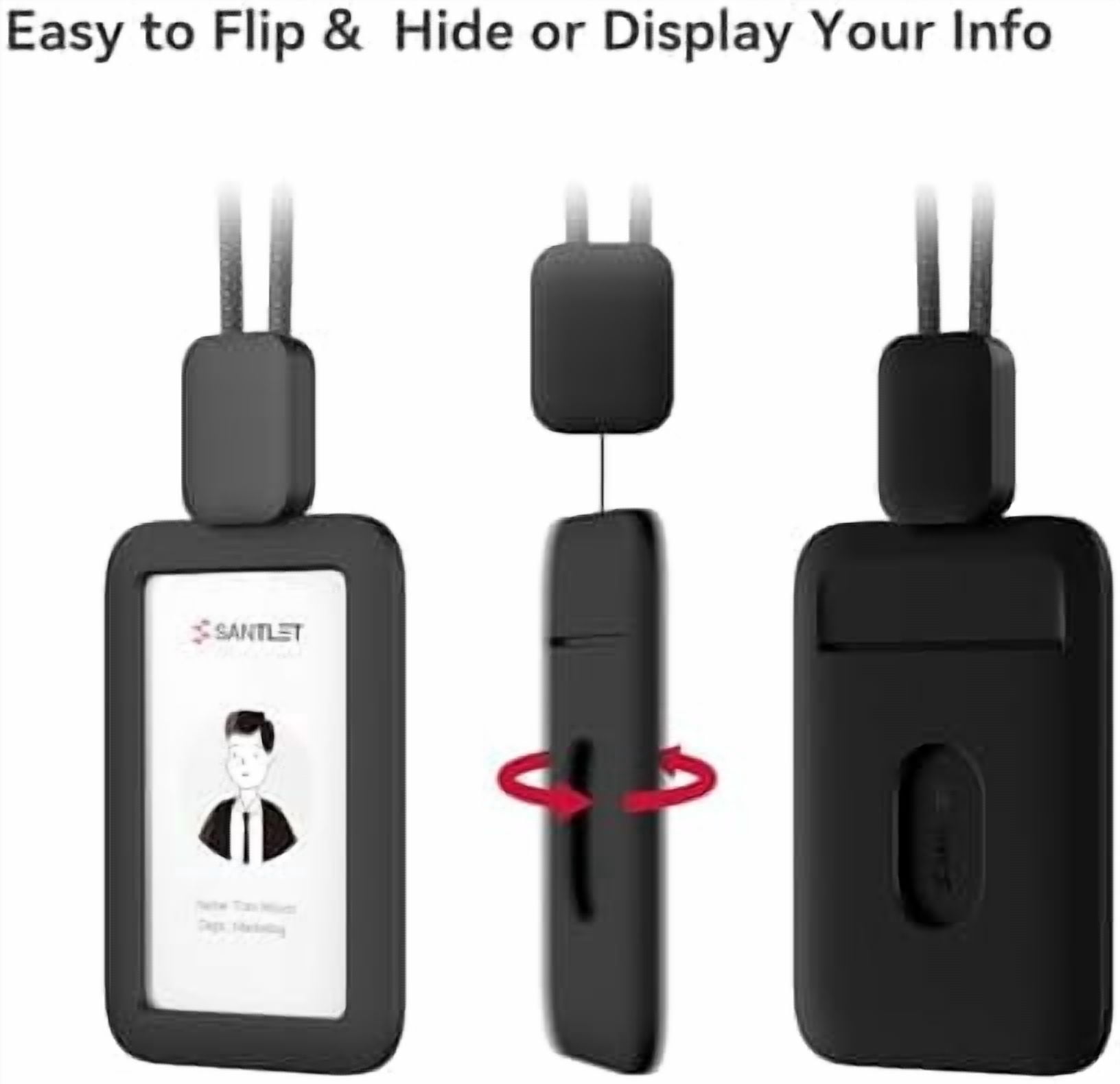 Lanyards for ID Badges Holder, YNGLLC Silicone ID Badge Holder Name Card Case Protector with Retractable Cord, Safety Breakaway Buckle, 2 Card Slots for Office Staff Teachers Employees Cruising Black