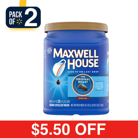 (2 Pack) Maxwell House Original Roast Medium Ground Coffee, Caffeinated, 42.5 oz Canister