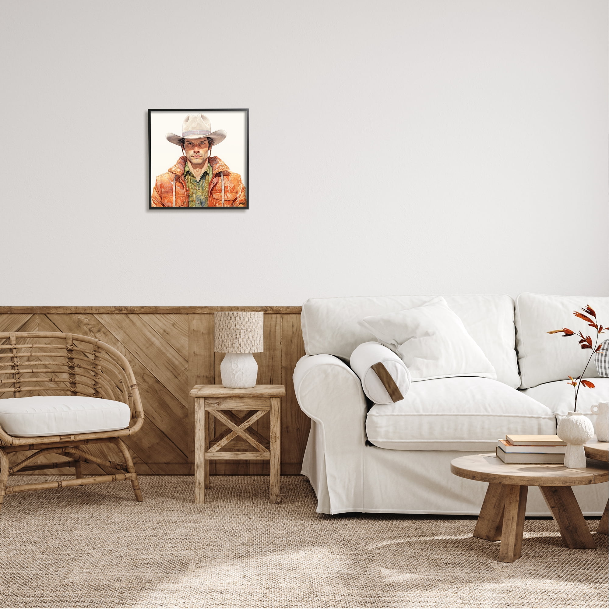 Stupell Industries Country Cowboy Portrait Abstract Painting Black Framed Art Print Wall Art, 17 x 17
