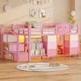 thumbnail image 3 of Low Loft Bed with Storage Stairs & Drawers & Shelves, LED Twin Metal Loft Bed with Under-Bed Playhouse, Pink, 3 of 11