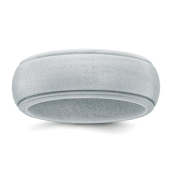 Silicone Silver Metallic 8mm Ridged Edge Band Size 7 Ring for Women and Men