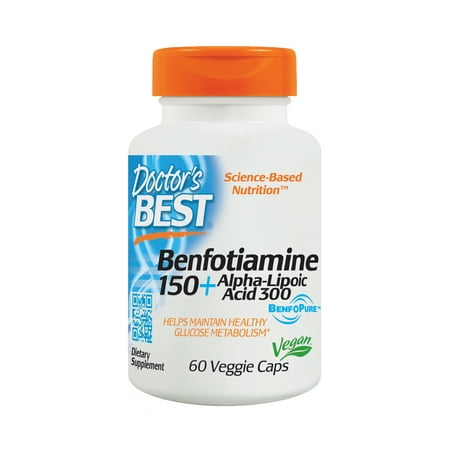 Doctor's Best Benfotiamine 150 + Alpha-Lipoic Acid 300 with BenfoPure, Non-GMO, Vegan, Gluten Free, Promotes Healthy Blood Sugar, 60 Veggie (Best B Vitamins For Mthfr)