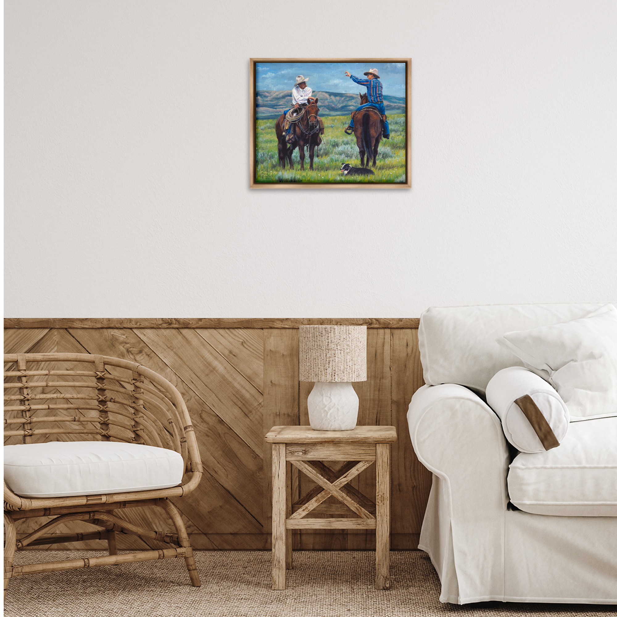 Stupell Industries Cowboy Logic Scene Animals & Insects Painting Brown Floater Framed Canvas Art Print Wall Art, 21 x 17
