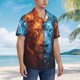 thumbnail image 3 of Fotbe Red And Blue Fire Lion Camisa Hawaiana para Hombre Unisex – Camisa Casual de Verano con Botones de Manga Corta de Algodón y Lino,3X-Large, 3 of 7