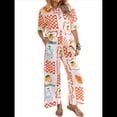 thumbnail image 3 of Conjunto de 2 Piezas de Chándal de Verano para Playa con Camisa de Corta y Botones para Mujer, Top Estampado, Pantalones Cortos de Descanso Flores de Frutos Blancos S, 3 of 10