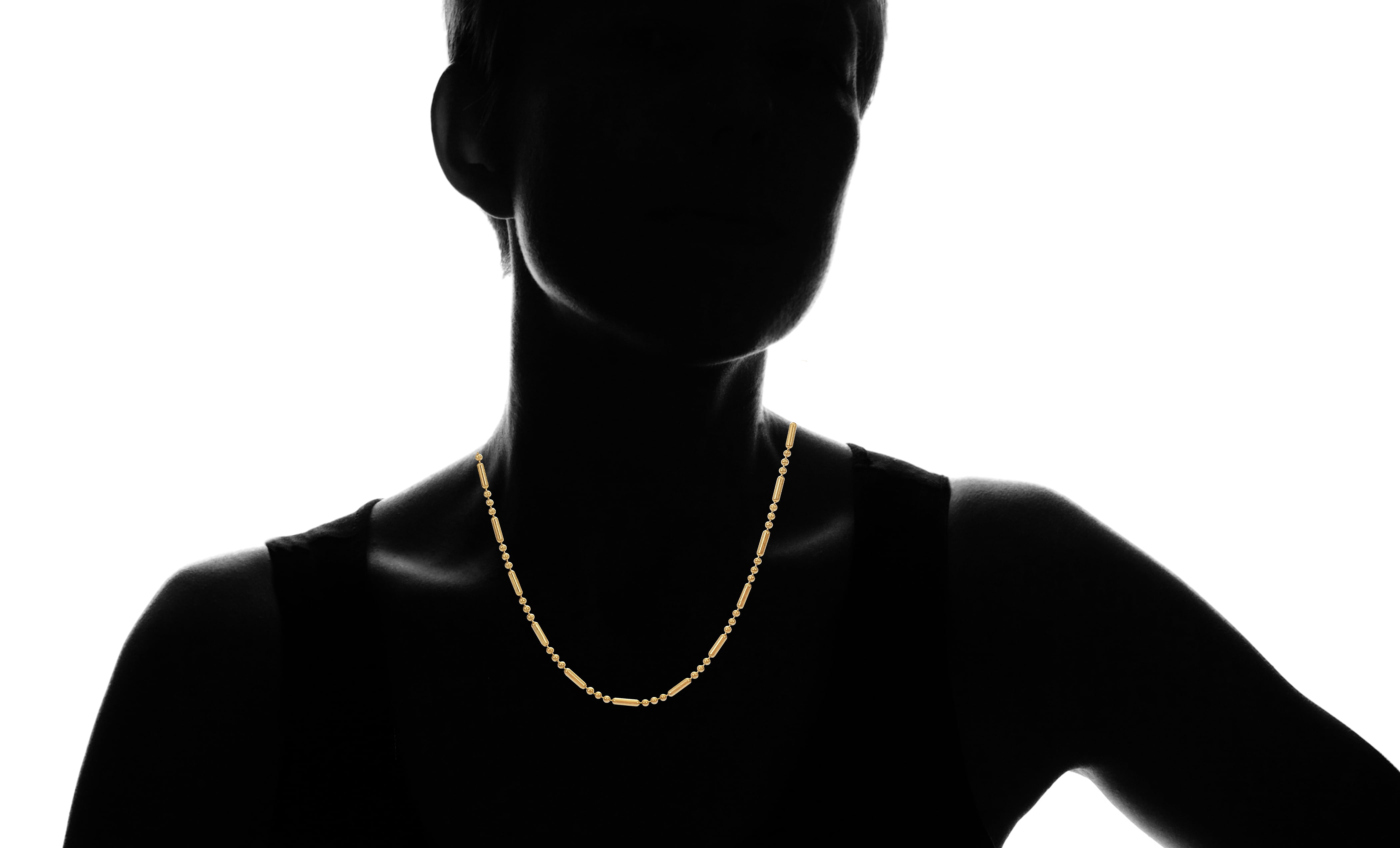 Gold Over Sterling Silver Alternating Bead Chain Necklace 24 Inch
