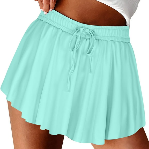 Flowy Athletic Skorts for Women High Waisted 2 in 1 Running Shorts Casual Summer Workout Tennis Skirts Womens Skirt Light Blue M