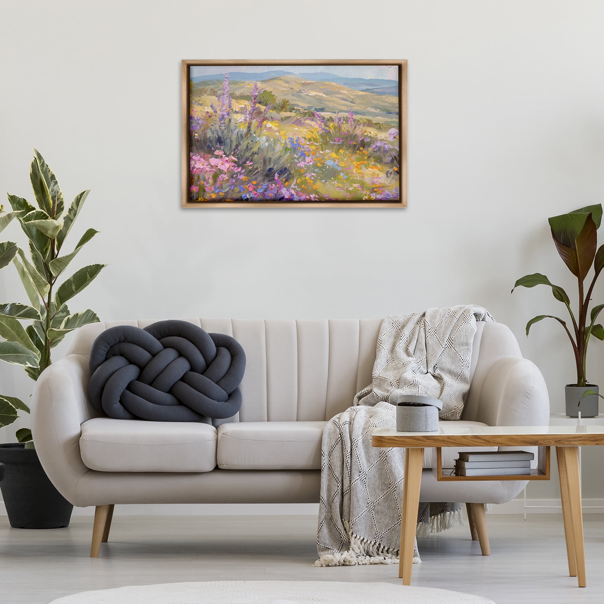 Stupell Industries High Desert Flowers Landscape & Nature Painting Brown Floater Framed Canvas Art Print Wall Art, 31 x 21