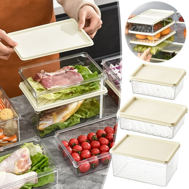 Recipiente hermético para almacenar alimentos - Juego de 4 piezas con tapas, organizador de plástico transparente para frutas, verduras y sobras