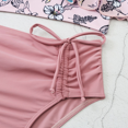 thumbnail image 3 of Women's Bikini Split 2-piece Suit, High-waisted Drawstring, Ruffle Edge and Rope Swimsuit, for Beach, Swimming Pool, Pink (L), 3 of 4