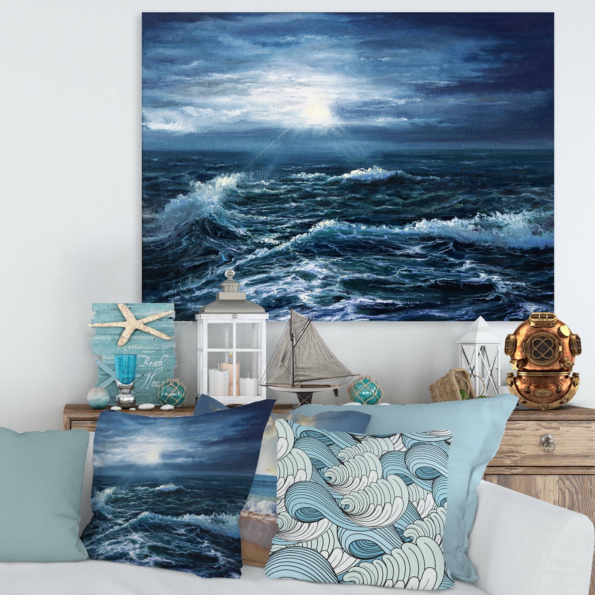 Designart ' Morning Glow Through The Ocean Waves ' Nautical & Coastal Canvas Wall Art Print