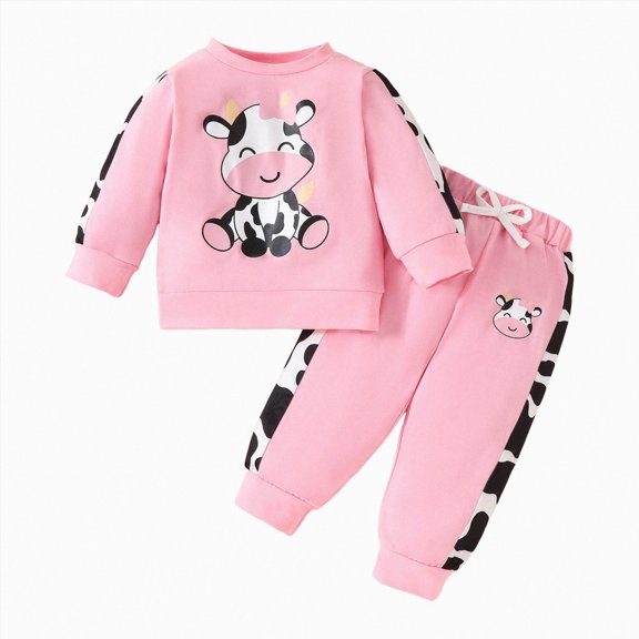 HFHAPW Toddler Girl Clothes Fall Winter Jogging Outfit Little Girl Cute Sweatsuit Pants Set 2Pcs Kids Sweatshirt Clothing,18-24 M