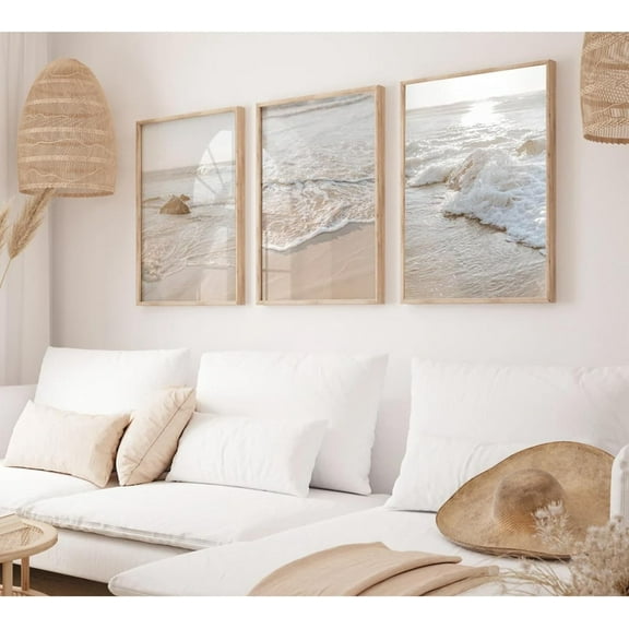 Beach Wall Art Decor Coastal Wall Art Pictures Ocean Canvas Wall Art Beige Beachy Wall Decor Boho Beach Prints Ocean Painting Coastal Artwork for Bedroom Living Room(Only canvas)