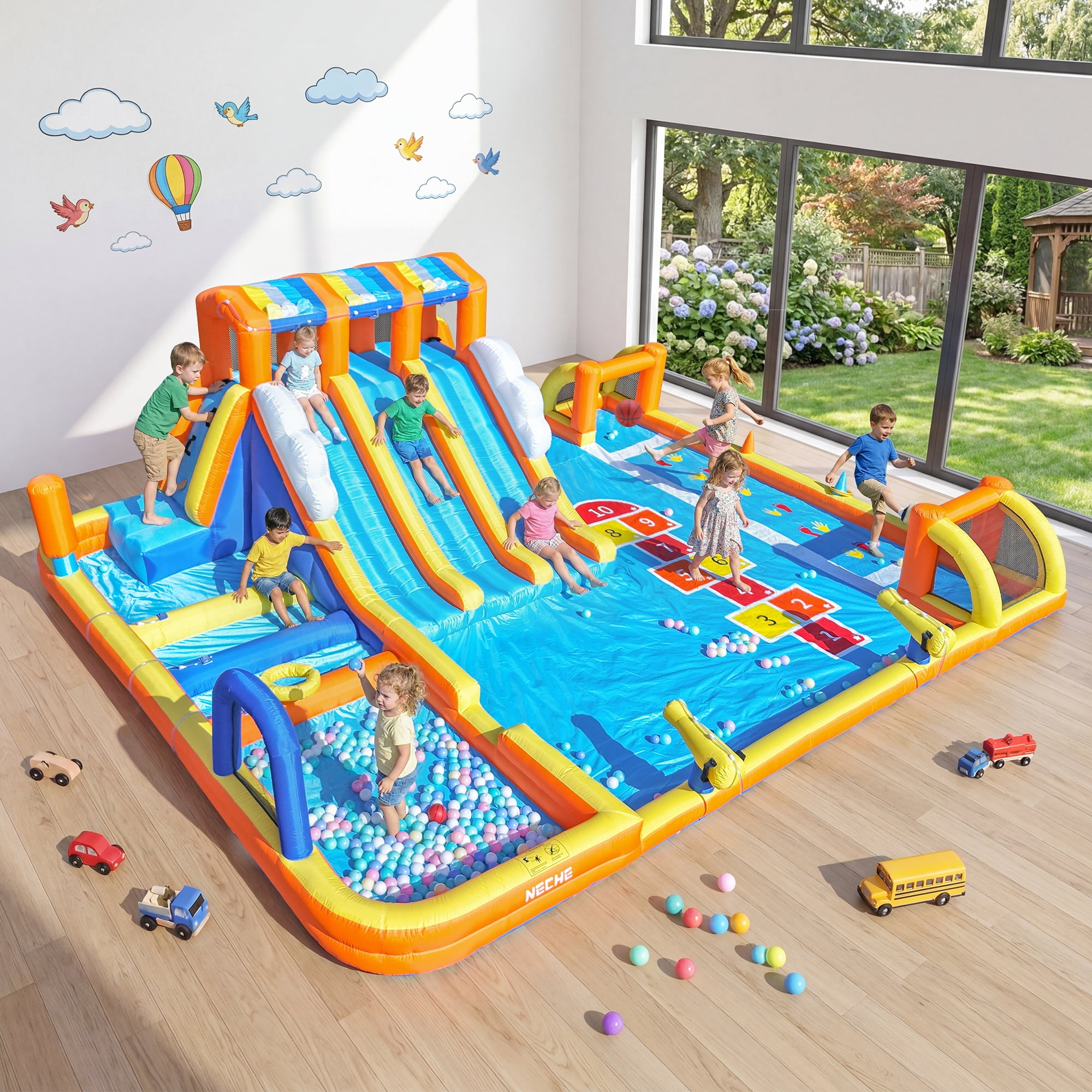 240" Large Inflatable Water Slide with Blower, Neche Blow Up Pool for Kids Outdoor Play, Backyard Slip and Slide