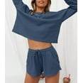 thumbnail image 4 of Autumn Round Neck Long Sleeve + Drawstring Shorts Ladies Casual Suit, 4 of 6