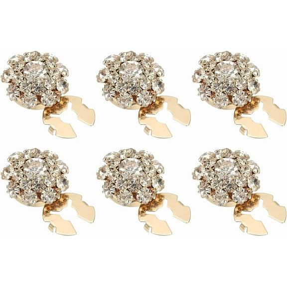ABPETE 6 Pcs Rhinestone Button Covers, 17.5mm 11/16" Decorative Buttons Clips Detachable Sewing Kit Replacement for Women Men DIY Crafts Holiday Decor Dress Accessories, Gold