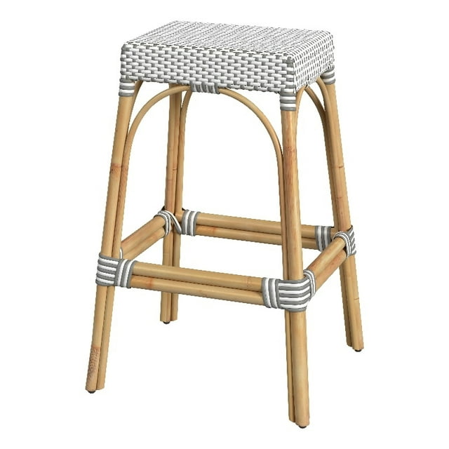 Butler Specialty Company Robias Rectangular Rattan 30" Bar Stool - Gray & White