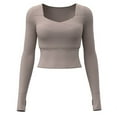 thumbnail image 6 of YueHuiYing Workout Sets for Women Tight-Fitting Seamless Long Sleeve Crop Tops High Waist Yoga Top, 6 of 9