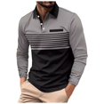 thumbnail image 2 of HBFAGFB Mens Long Sleeve T Shirts Lapel Button Down Color Block Tops Trendy Pullover Blouse Grey Size XXXL, 2 of 3